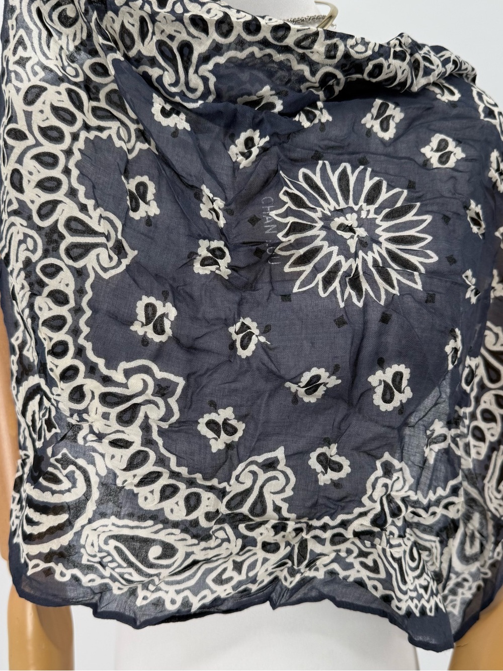 Chan Luu Navy and White Paisley Bandana Scarf